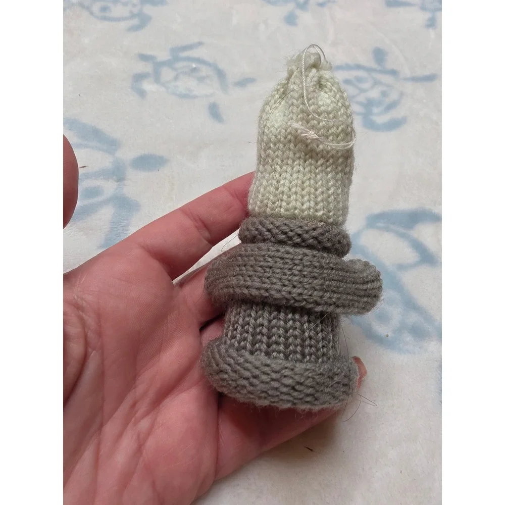 Handmade Wooden Peg Doll Ornament Knit Grey Sweater Heart Button Christmas Decor